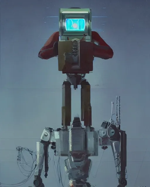 Image similar to painting of a lenin cyborg with laser shooting eyes by stalenhag and beeple