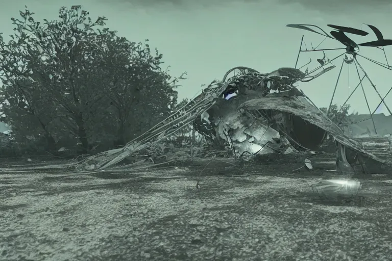 Prompt: leaked top secret footage of an ufo crash site, vintage old shot with an old camera, intricate details, eerie, highly detailed, photorealistic, octane render, 8 k, unreal engine.