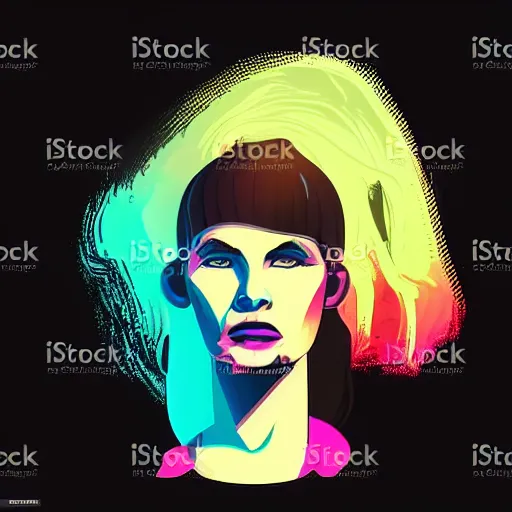 Prompt: a woman with a tatoo of semi colon on her face, in retro colors, synthwave style, 2 d digital vector art