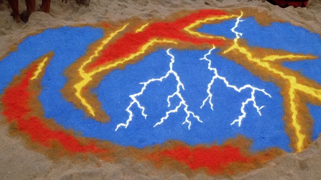 Image similar to sand art heroic lightning bolt hell