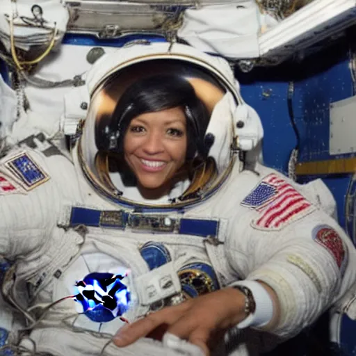 Prompt: photo of NASA astronaut Anne McClain commiting the first crime in space on ISS