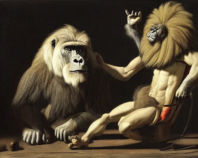 Image similar to gorilla and lion by pieter claesz