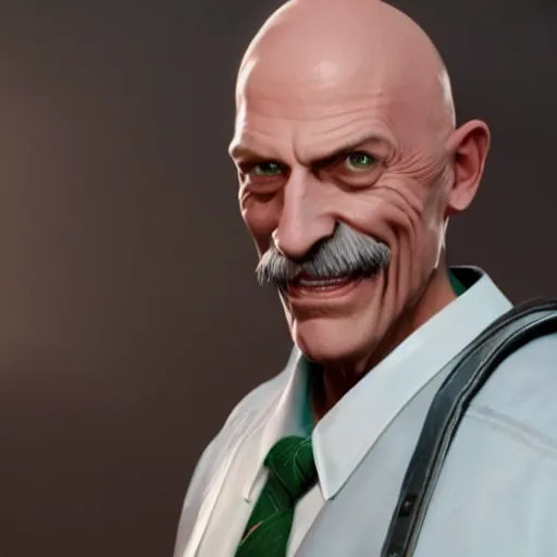 Image similar to the incredible dr. pol in final fantasy vii remake, bald with white mustache, happy expression, character render, full body shot, highly detailed, in game render