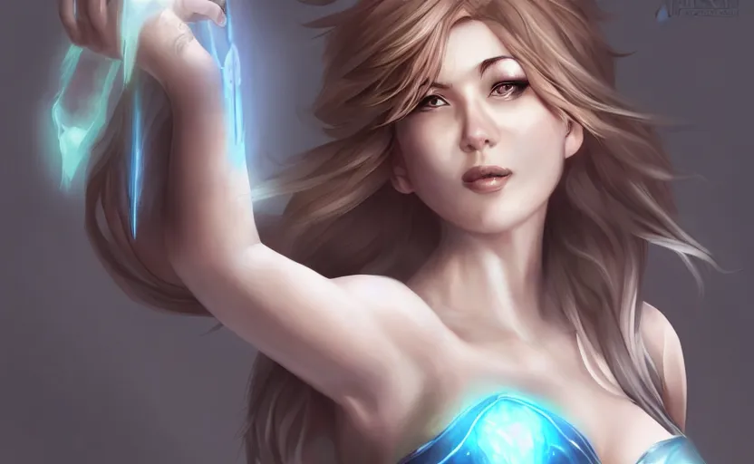 Image similar to Powerfull godess of ice by Artgerm, trending in Art Station, ahestetic, full body, cinematic lighting, 4k