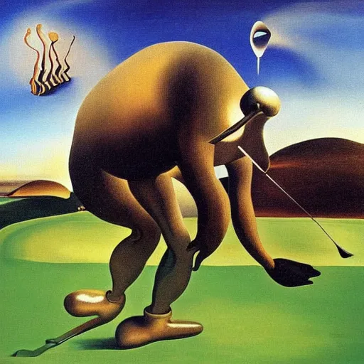 Image similar to surrealist painting of a walrus playing golf, salvador dali,