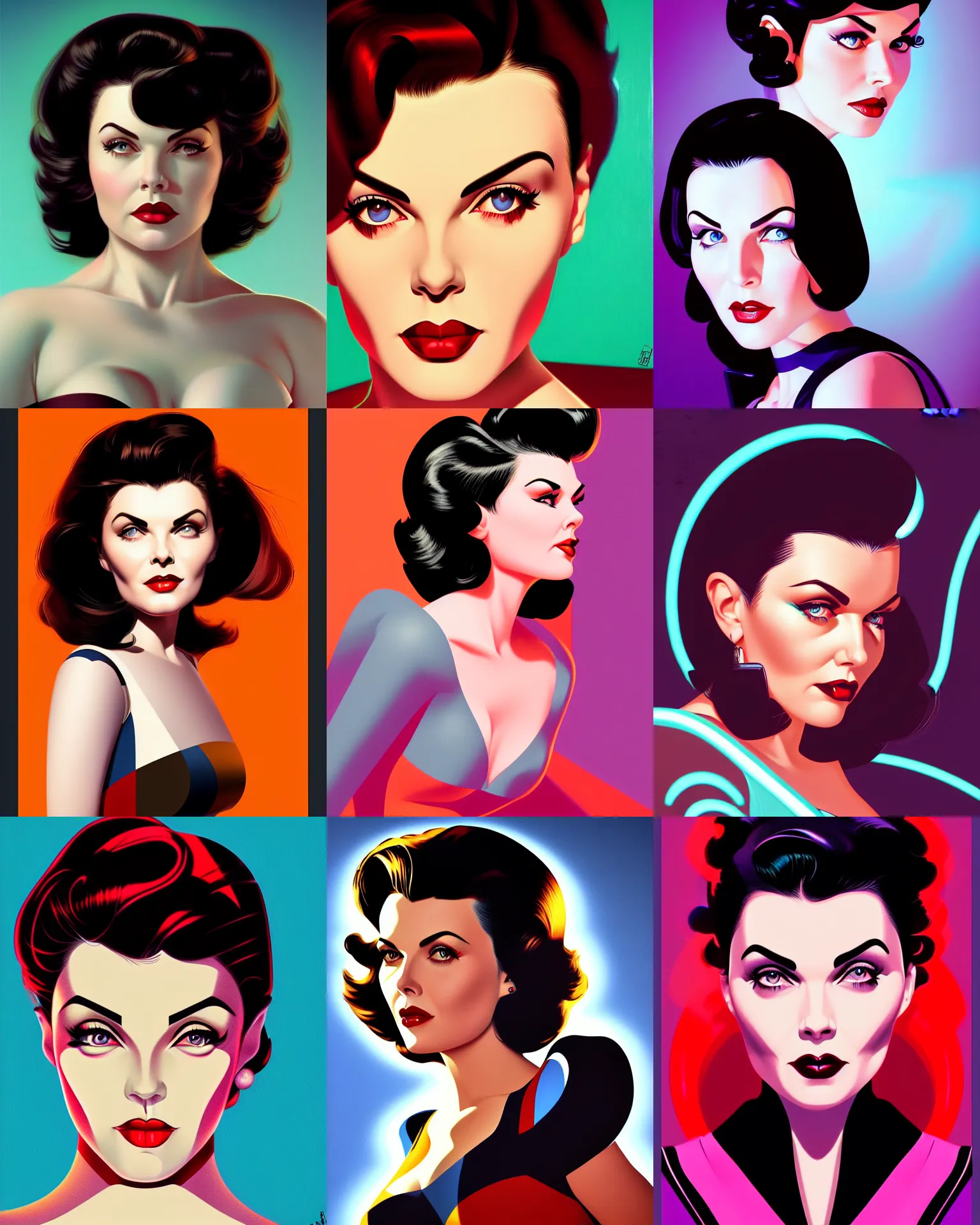 Prompt: sherilyn fenn 2 6 years old, retro futurism, half portrait by stanley artgerm, dramatic lighting, ilya kuvshinov, trending on artstation, flat colour, geometric curves, gradient filter, pleasing tone colours, art deco patterns