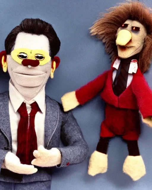 Prompt: film still from twin peaks, agent dale cooper as a puppet muppet!!. highly detailed felt. hyper real photo, octane, jim henson, 4 k.