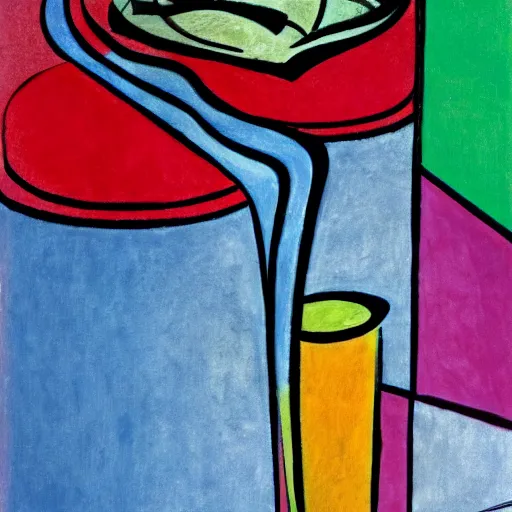 Prompt: water overflowing out of cup, cubism, high definition
