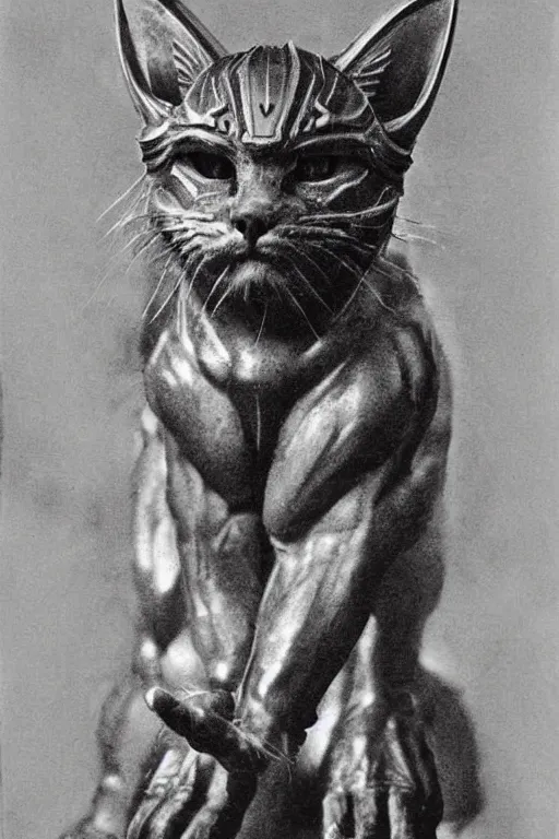 Image similar to battle cat from masters of the universe, portrait, full body, symmetrical features, silver iodide, 1 8 8 0 photograph, sepia tone, aged paper, sergio leone, master prime lenses, cinematic