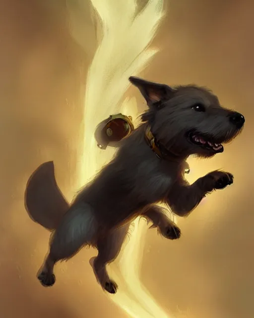 Image similar to a cute magical flying dog, fantasy art drawn by disney concept artists, golden colour, high quality, highly detailed, elegant, sharp focus, concept art, character concepts, digital painting, mystery, adventure