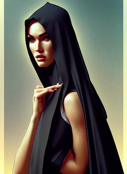 Image similar to portrait of megan fox as a sultry nun, catholic, church, bible, christian, intricate, headshot, highly detailed, digital painting, artstation, concept art, sharp focus, cinematic lighting, illustration, art by artgerm and greg rutkowski, alphonse mucha, cgsociety