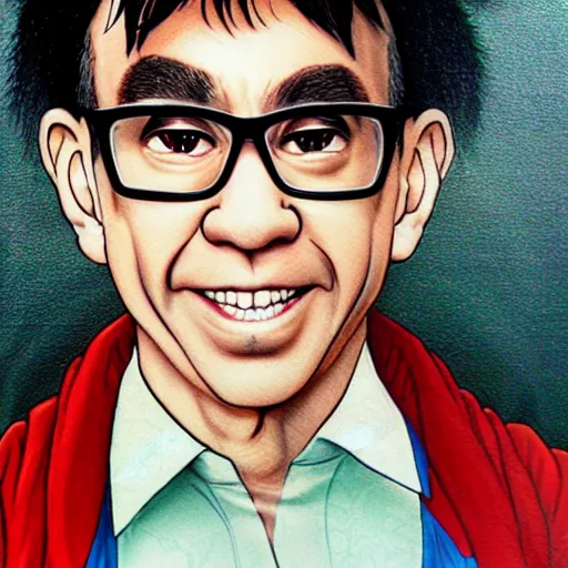 Image similar to Painting of Fred Armisen, official, detailed, character dragonball, award winning artwork, Akira Toriyama