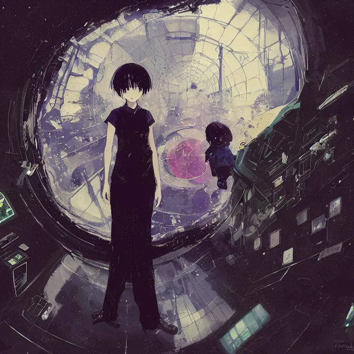 Image similar to Close up Iwakura Lain, epcot, inside a space station, eye of providence, Rei Ayanami, Tomas Sanchez, evening formal robes, digital illustration, Howl's Moving Castle, tranquil divine observer Nymph by ismail inceoglu nicola samori dragan bibin hans thoma greg rutkowski Alexandros Pyromallis Nekro Rene Margitte illustrated, official anime key media, hellscape, mind character, Environmental occlusion theme Jia, a William mans character, Artstation station female hyperdetailed with , rei ayanami