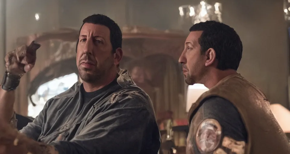 Image similar to Adam Sandler in Uncut Gems (2019), A24 cinematography 4k, cinematic film still