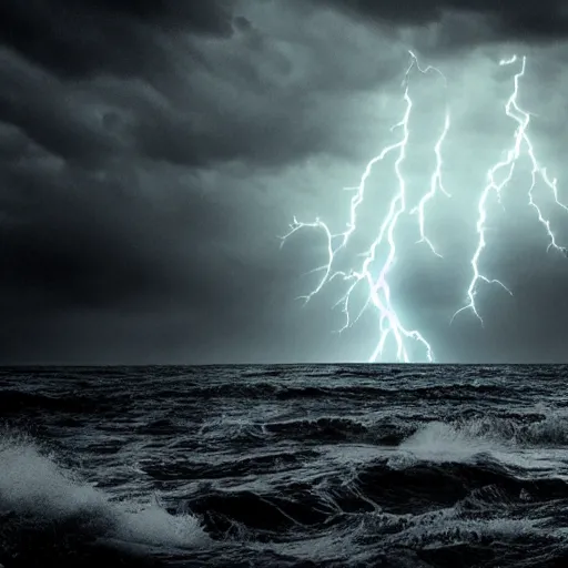 Prompt: Cthulhu, dark, sea, black background, storm