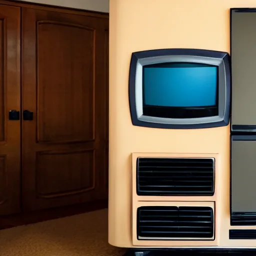 Image similar to crt television screen, inside of a refrigerator, radio, antenna, technology, stereo system