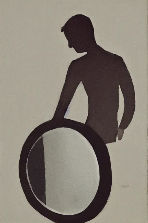 Image similar to man looking into a mirror, 1960’s minimalist advertising illustration, painterly, expressive brush strokes