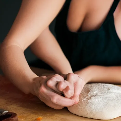 Image similar to a woman kneading bread with her hands