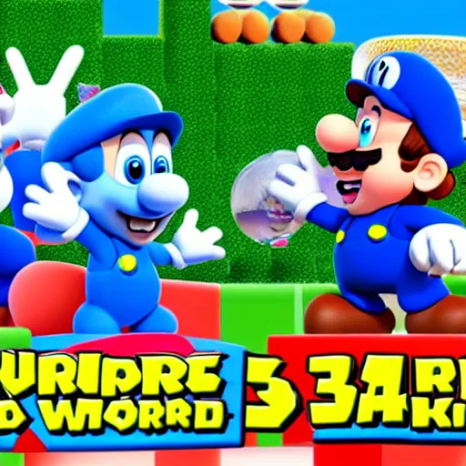 Image similar to smurfs in super mario 3 d world 4 k very high quality