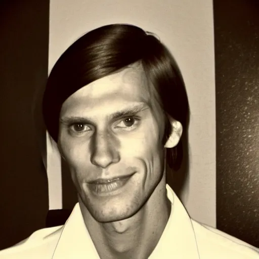 Image similar to A photograph portrait of Jerma985 with short-medium length hair a combover wearing early 1970s menswear in the early 1970s, taken in the early 1970s, grainy, taken on a 1970s Polaroid Camera, realistic, hyperrealistic, very realistic, highly detailed, very detailed, extremely detailed, detailed, digital art, trending on artstation, colorized photo