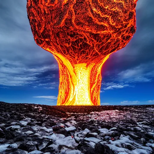 Image similar to giant tree of life being consumed by ice lava