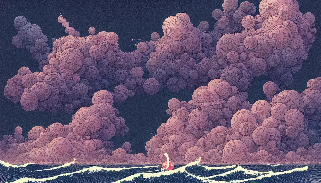 Image similar to storm at sea by balmy enso, jamie hewlett, nicolas delort, moebius, victo ngai, josan gonzalez, kilian eng