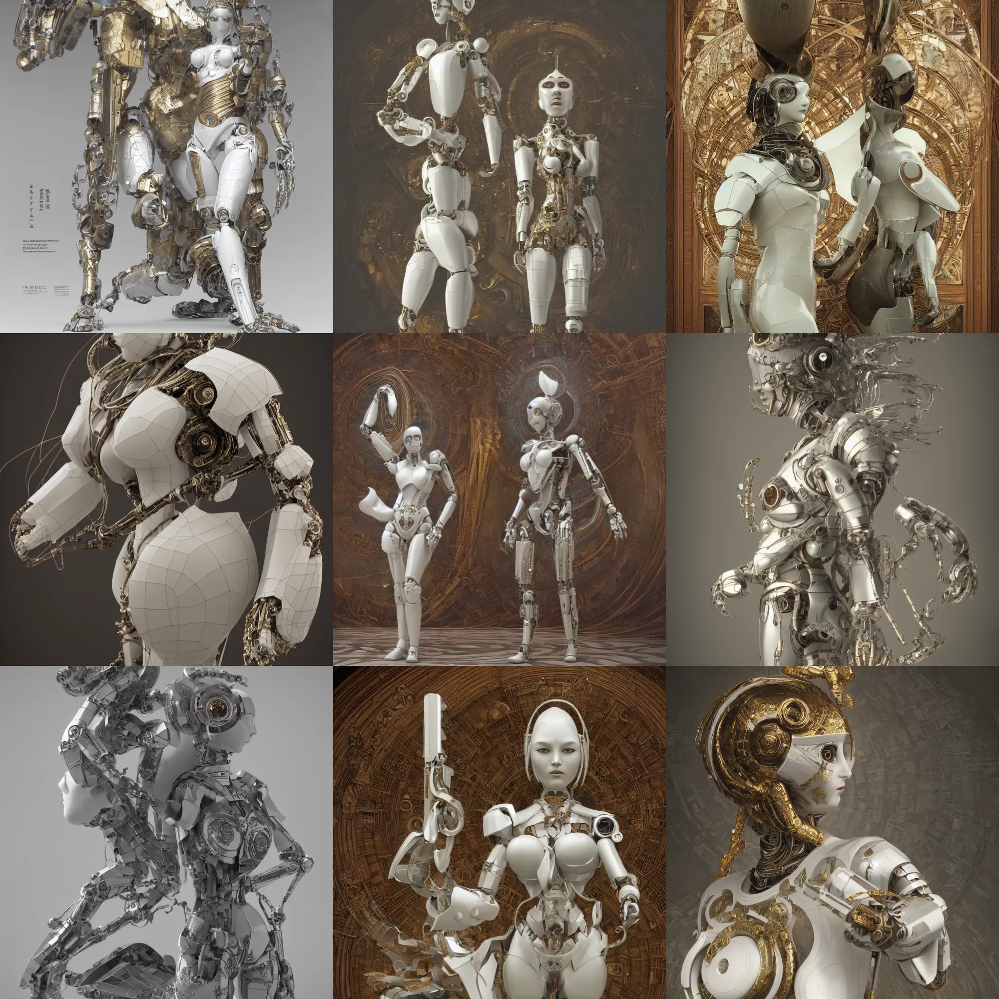 Prompt: 3 d octane render, ultra photorealistic, 8 k hyper detailed image unreal engine, a beautiful of a mystic esoteric robot pose roman samourai ceramic white, ray tracing, on the art contemporary art, cyberpunk, alphonse mucha