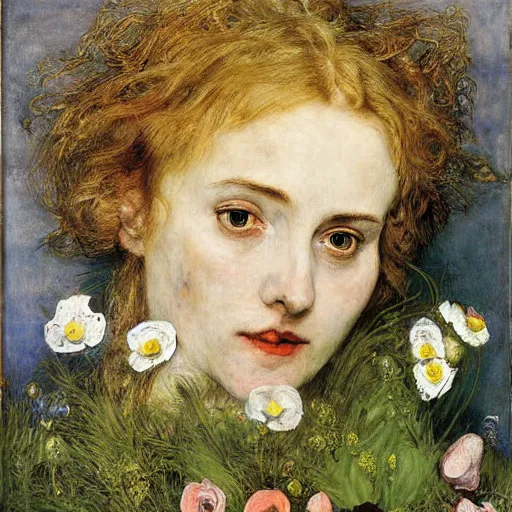 Prompt: Ophelia by John Everett Millais, painted by Arcimboldo, masterpiece