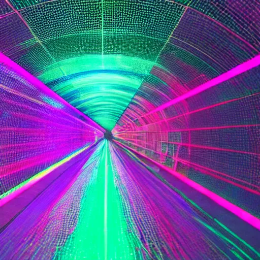Prompt: mirror tunnel colored laser show, 8 k