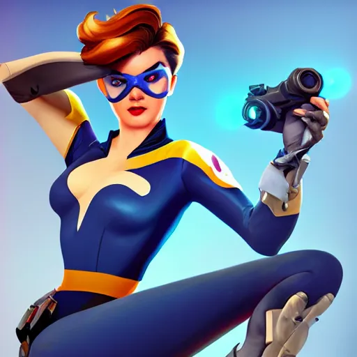 overwatch's tracer in a 1 9 5 0's pinup art,, Stable Diffusion