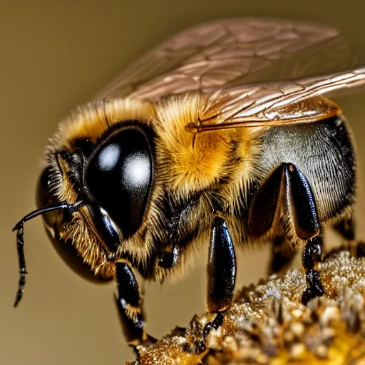 Image similar to a award - winning macro photography of a bee drinking honey, sigma 8 5 mm f / 2