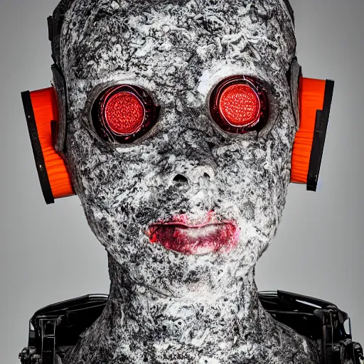Image similar to papier - mache of a female cyborg. studio lighting, canon 5 d 5 0 mm lens