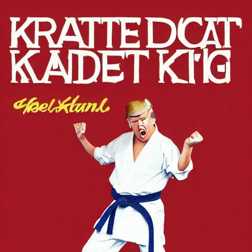 Image similar to donald trump as the karate kid, karate kid crane kick