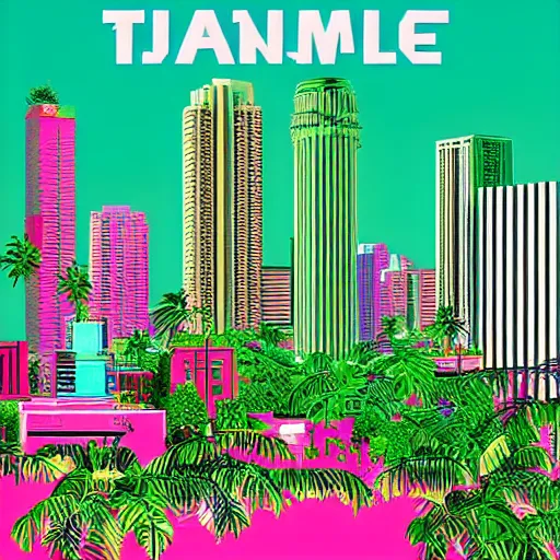 Image similar to vaporwave jungle city donald trump