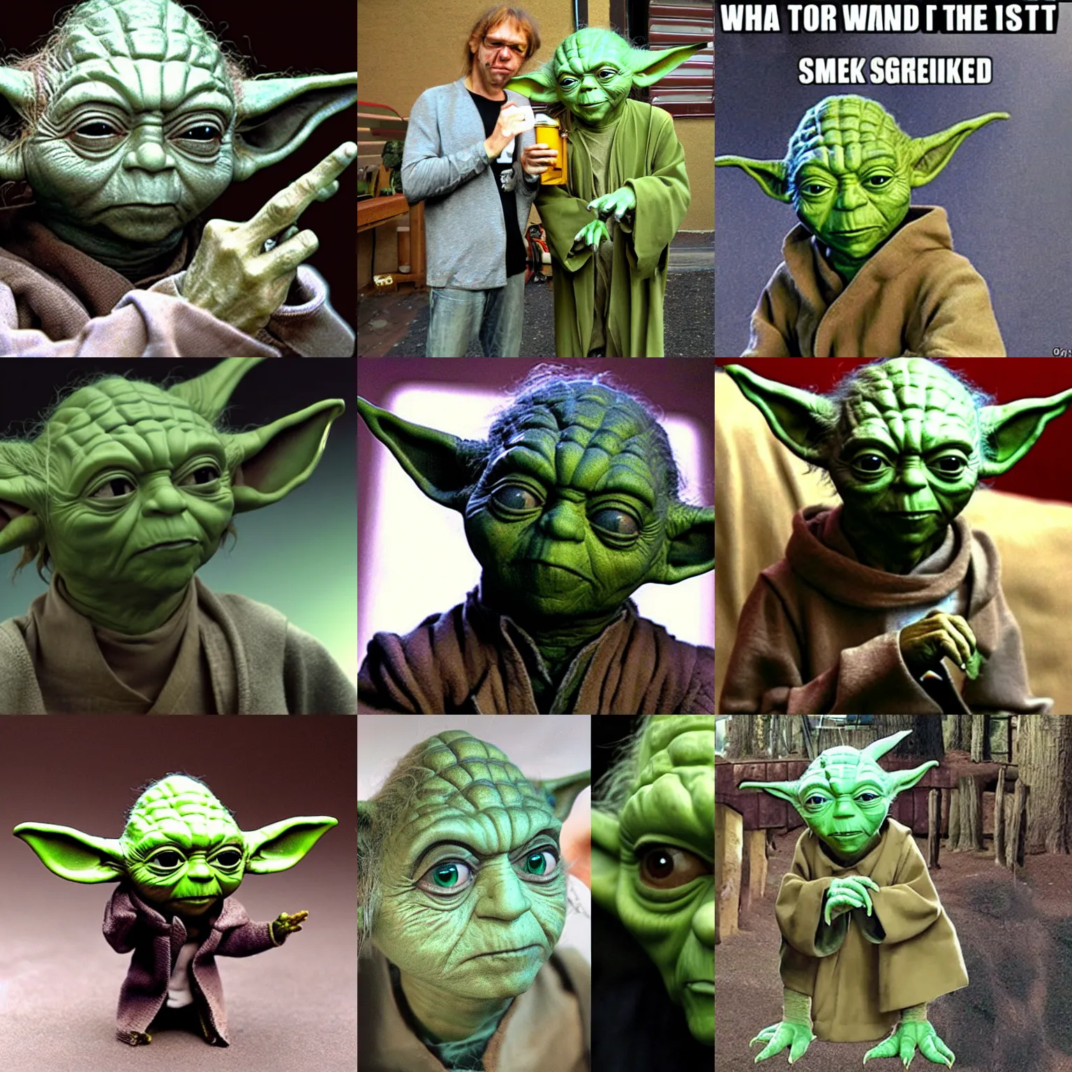 Prompt: what if yoda was 7 feet tall and smoked week?