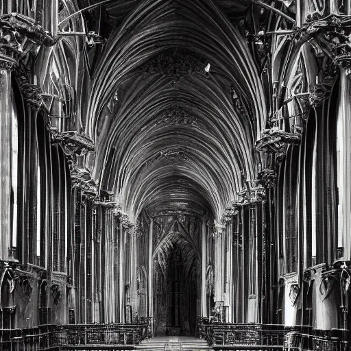 Prompt: magnificent interior of s cathedral hall. cast iron. ominous shapes. occult. gothic low poly baroque. hyper detailed. photoreal - w 8 3 2