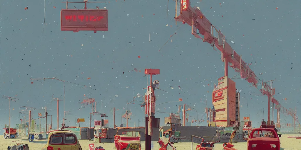 Image similar to wheres wally, simon stalenhag