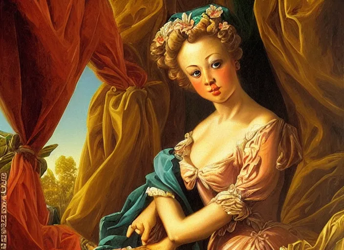 Prompt: baroque rococo painting 🐸🍑 portrait Greg Hildebrandt high detail fancy