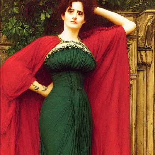 Image similar to portrait en buste of eva green in an edwardian dress by frederic william burton and frederic leighton, abundantly detailed, perfectly detailed eyes