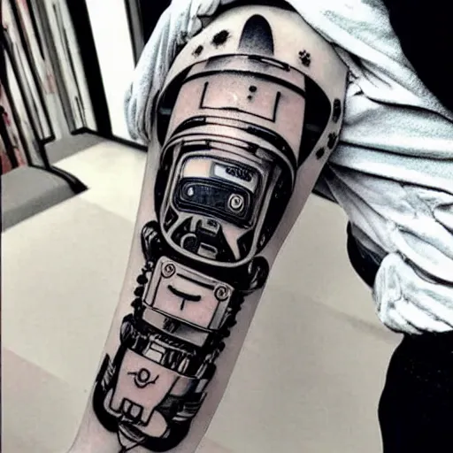 Prompt: Anime manga robot cat, tattoo on upper arm