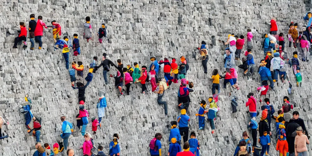 Image similar to people walking over the great lego wall of china