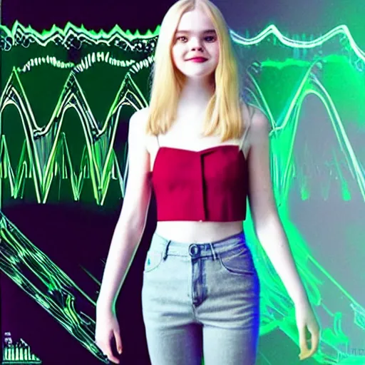 Image similar to elle fanning in the style of an oscilloscope