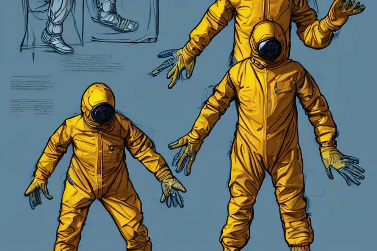 Image similar to hazmat suit soldier, concept art, illustration, art by Moebius