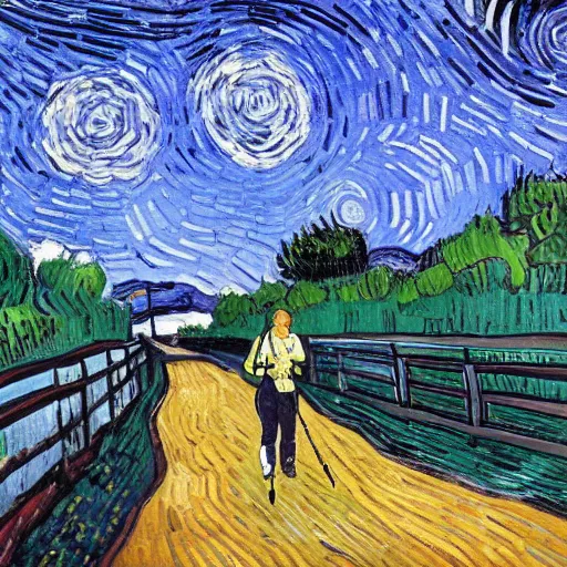 Image similar to julia robberts nordic walking by van gogh