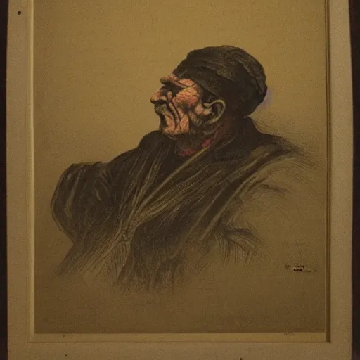 Image similar to a lithograph of an angry old man