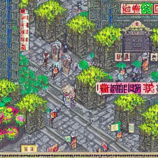 Image similar to streets in hong kong, legend of mana art style