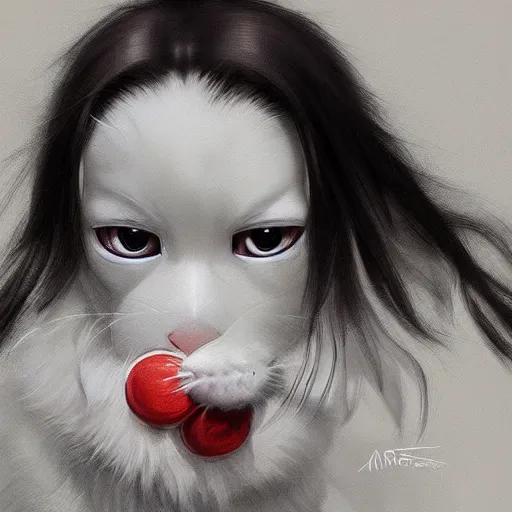 Image similar to black and white cat, with a black spot under the mouth, by Stanley Artgerm Lau, WLOP, Rossdraws, James Jean, Andrei Riabovitchev, Marc Simonetti, Yoshitaka Amano, ArtStation, CGSociety,