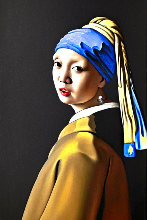 Image similar to portrait of Kim Jong-Un in the style of Girl with a Pearl Earring by Johannes Vemeer, oil painting, masterpiece, old master, grand master