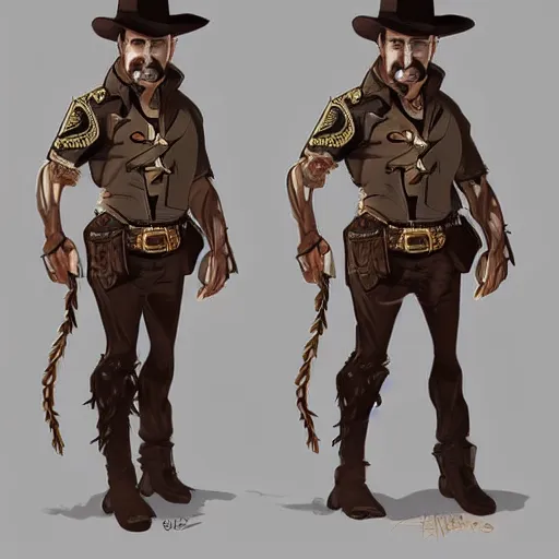 Prompt: full body concept art of a sheriff in the style of high fantasy Wild west art trending on artstation deviantart Pinterest detailed High Resolution HD 8k