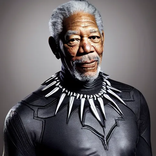 Prompt: morgan freeman as black panther. professional high budget studio portrait